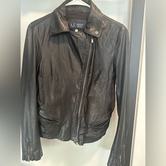Armani Jeans Black Leather Motorcycle Jacket, Women's Size 6 - Picture 11 of 16